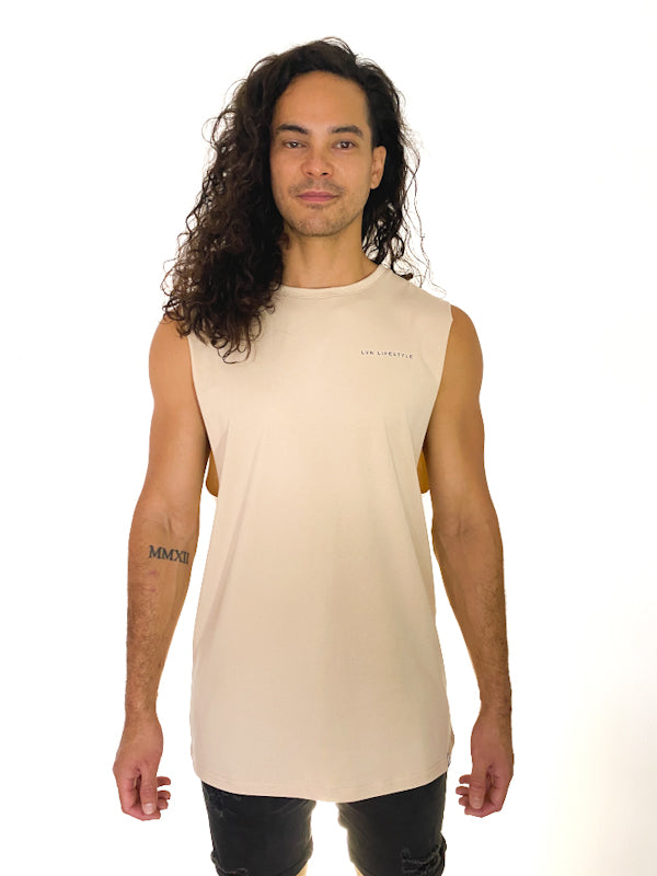 BEIGE MINIMALIST MUSCLE TEE – UNISEX