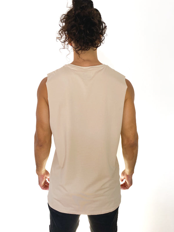 BEIGE MINIMALIST MUSCLE TEE – UNISEX